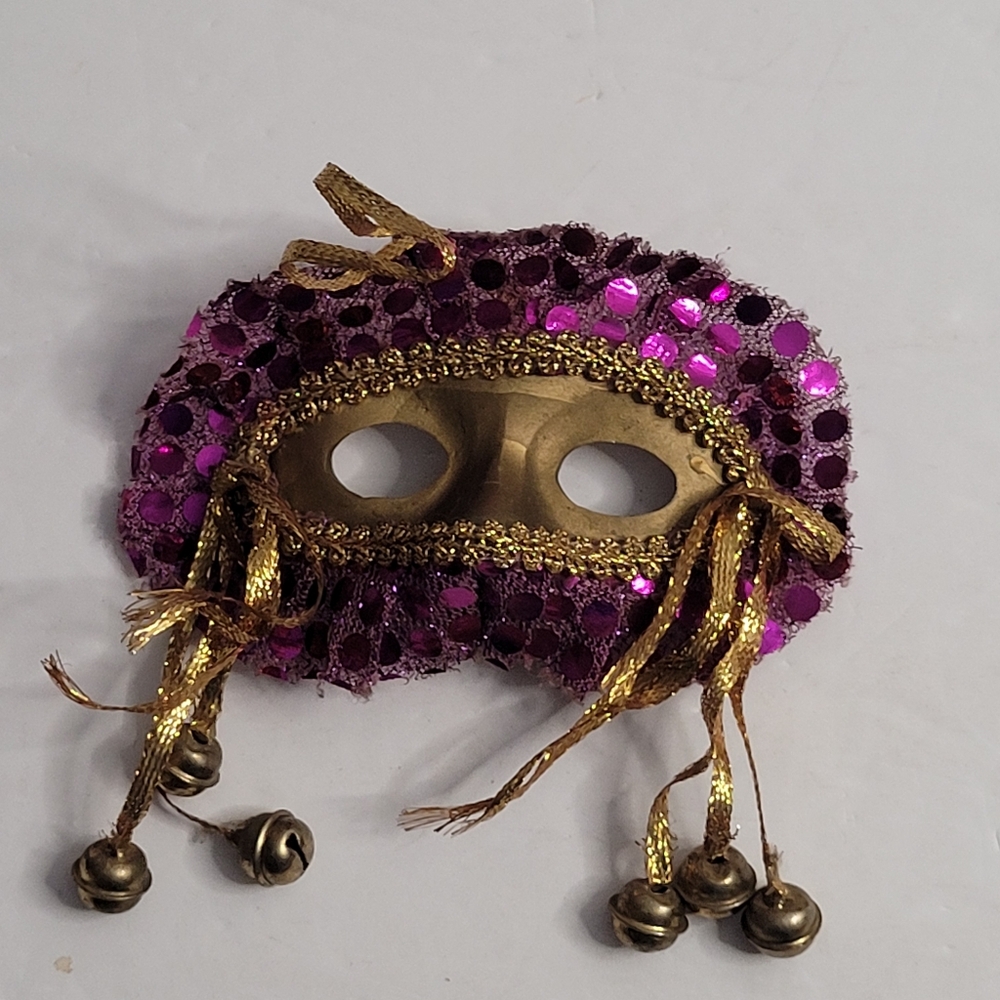 Purple and Gold Masquerade Mask with Bells. 332